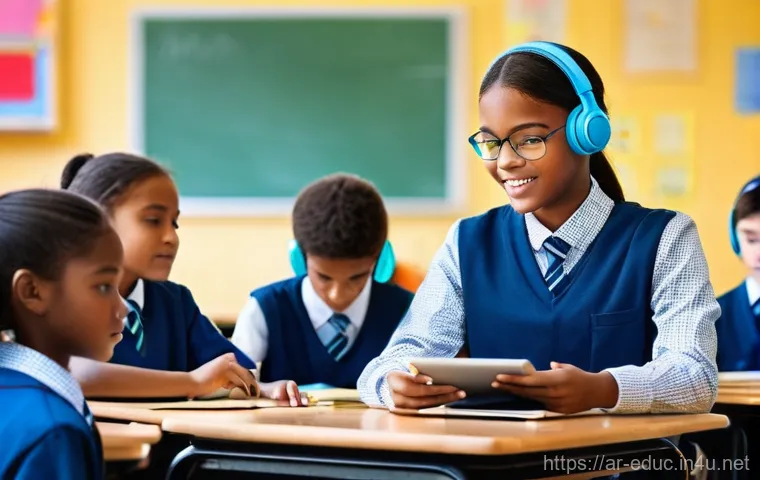 교육에서의 빅데이터 활용 - **Prompt:** A vibrant and dynamic classroom scene showcasing personalized learning. A diverse group ...