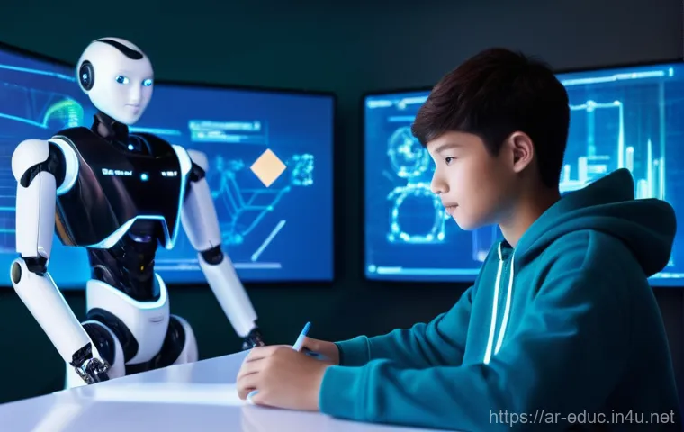 교육용 AI 챗봇 활용 - **Prompt 1: Futuristic Personalized Learning Experience**
    A bright, clean, and modern study room...