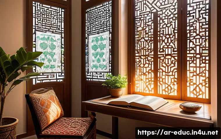 자기조절 학습 전략 - A serene and organized Arabic study room bathed in warm natural sunlight filtering through a window ...